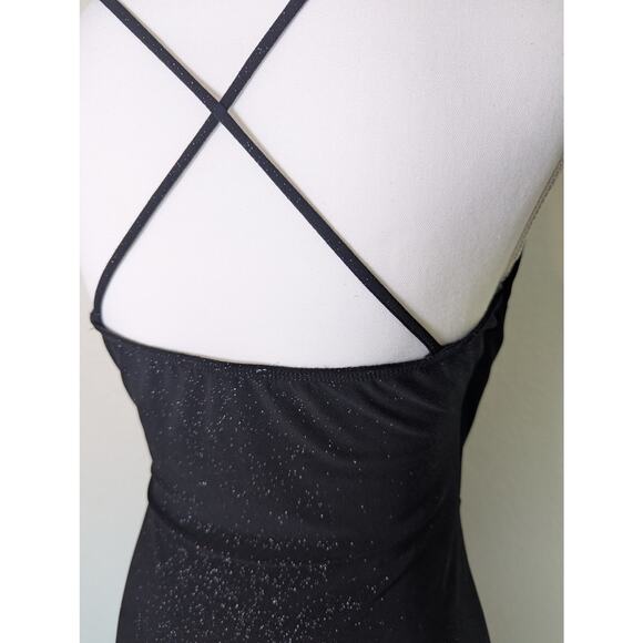 Rudá Sparkly Black Side Slit Stretch Midi Dress Women Size M Dark Fairy Sexy - Picture 5 of 14